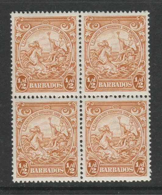 Barbados 1938-47 ½d Yellow-bistre in block of four SG 248c Mnh.