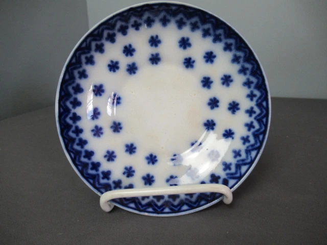 Vintage Flow Blue Amish Small Plate /Bowl Sponge Stick Crosses & Flowers j3 kgr