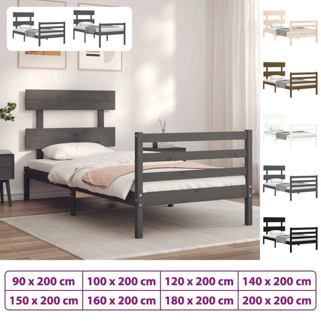 Estructura de cama individual con cabecero madera maciza negro vidaXL
