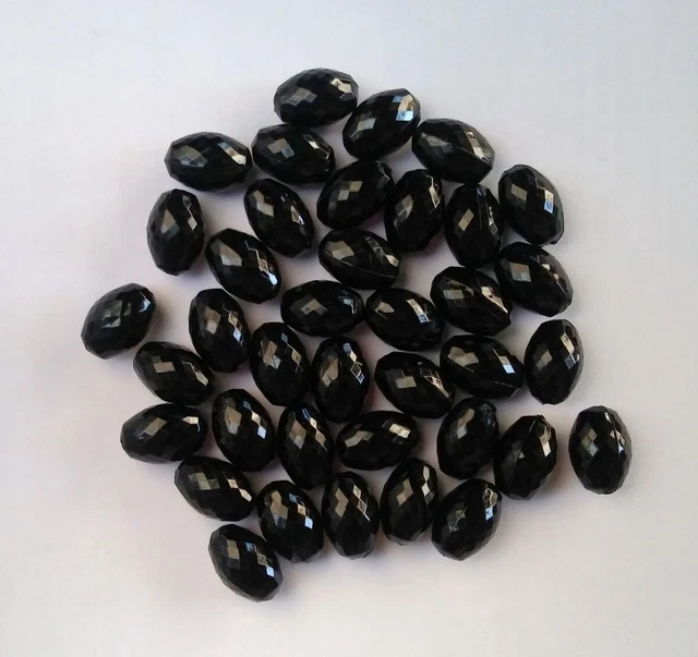 30 Pcs 15mm Oval Black Diamond Cut Acrylic Spacer Beads Jewelry Making Craft DIY