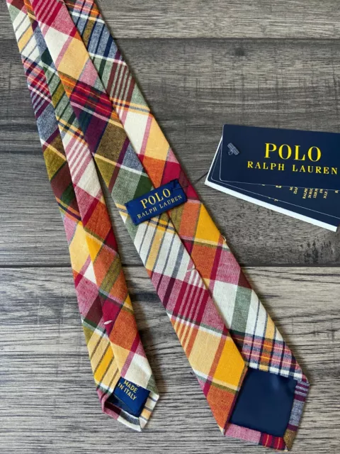 Ralph Lauren Ragazzi Quadri Cravatta Mano Made IN Italy Età 4-7 Anni Nuovo 2