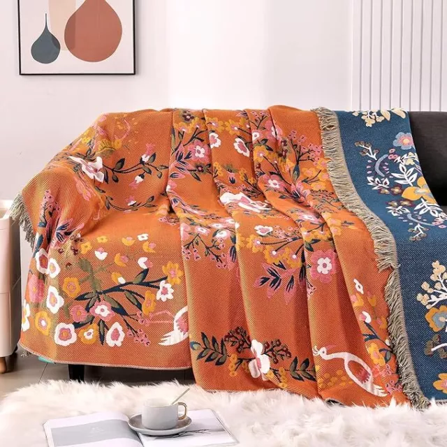 DECMAY Double-sided Throws for Sofas Large,Boho Sofa Bedspread Throw Blanket wit