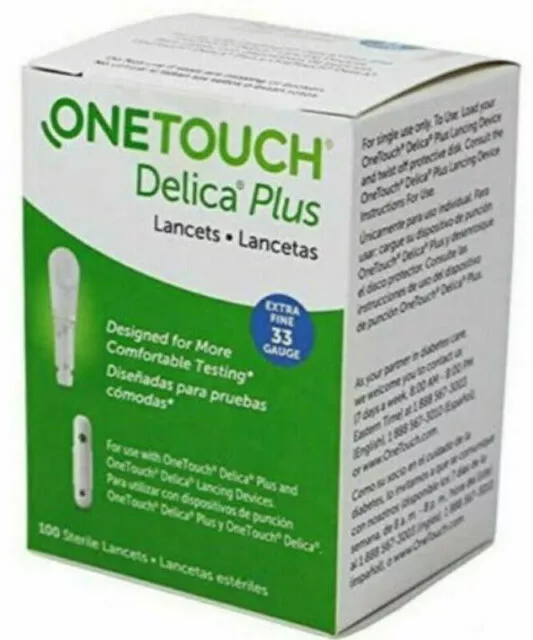 One Touch Delica Extra Fina Calibre 33 100 Lancets Caja NUEVA, Exp. 05/2027 - 3 cajas