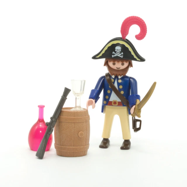 Lot Playmobil Vintage 3791 - Capitaine Pirate, Mousquet, Tonneau, Bouteille - Figurines Et Accessoires D'occasion