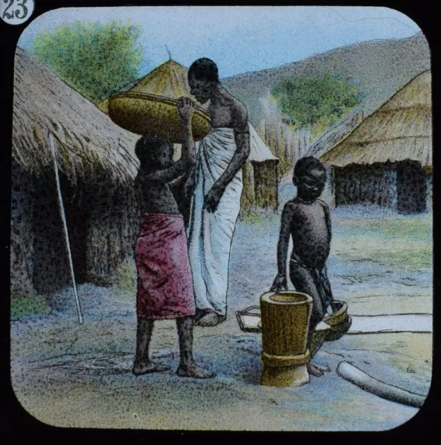Magic Lantern Slide AFRICAN VILLAGE LIFE C1890 THE LIFE OF DAVID LIVINGSTONE