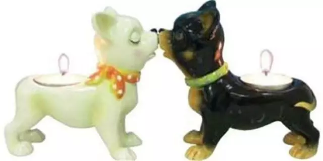 Mwah! 93486 KISSING CHIHUAHUA DOGS Ceramic Magnetic Tealight Candle Holders BNIB