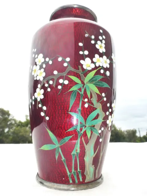 AMAZING Vintage Japan Ginbari Cloisonne Vase Blood Red Enamel Flower Japanese