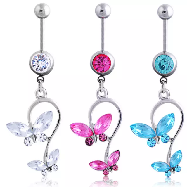 Belly Button Ring Bars Crystal Navel Piercing Body Jewellery Barbell Silver Gems