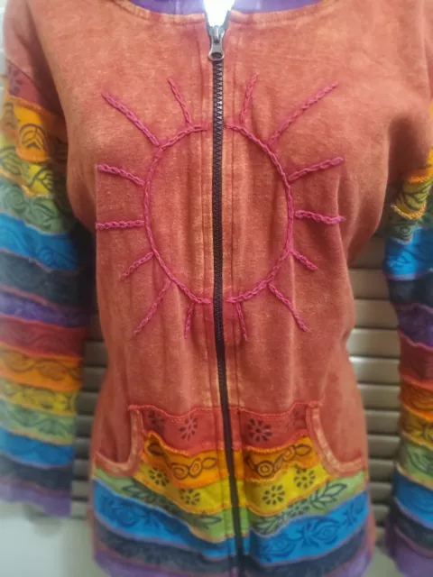 Greater Good Network Colorful Hoodie Jacket Sweatshirt Zip Up Boho Hippie Sz S/M 3