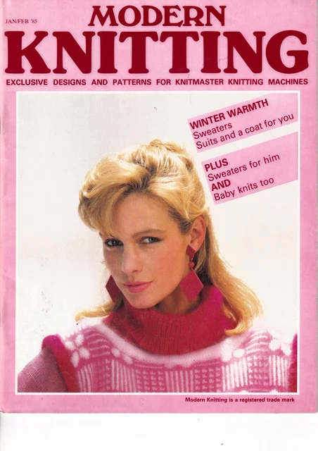 Libro de patrones moderno de tejido para tejer a máquina enero febrero 1985 vintage Coatigan