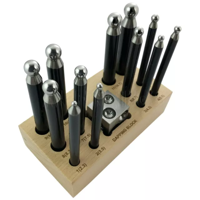 13 Dapping Punches Steel Doming Block 25mm Wood Storage Stand Set (824)