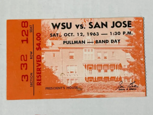 1963 Wsu Vs San Jose Football Ticket Stub