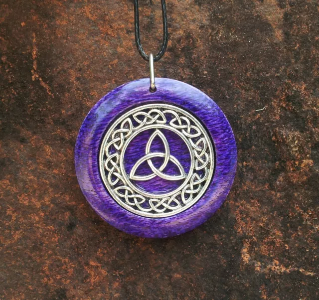 Triquetra Pendant in Purple Oak, Wiccan jewelry, unisex gift, Celtic Knot, Witch