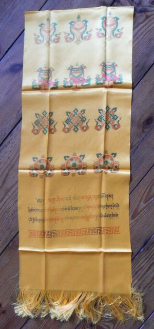 Katak gelb orange Tibet mit den 8 Glückssymbolen tibetischer Glücksschal 190 cm