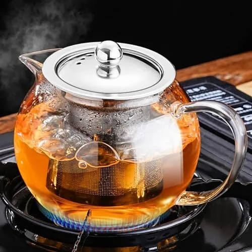 Clear Glass Tea Pot With Steel Infuser Leaf Teapot Stovetop Safe 22Oz 650ml