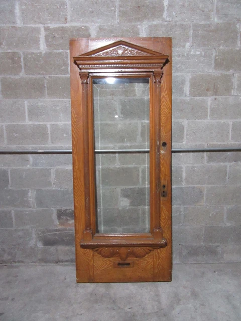 ~ Antique Carved Oak Door With Bevel Glass ~ 33.75 X 84 ~ Architectural Salvage