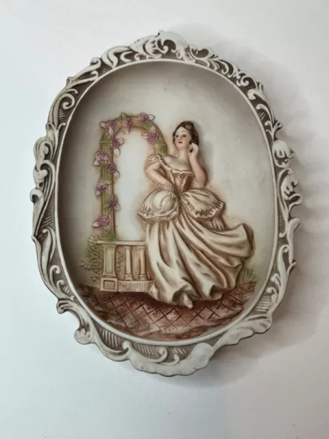Vintage Lefton Porcelain Wall Plaque Victorian Lady Flowers Hand Painted