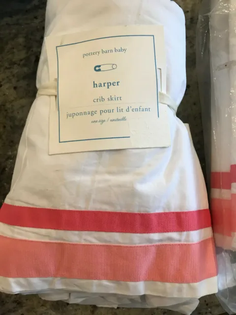 Pottery Barn Kids Harper White & Pink Crib Skirt NEW