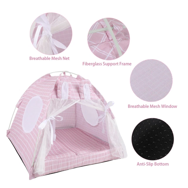 Pet Cat Dog Bed Tent House Canvas Indoor Puppy Sleeping Cave Bed w/ Cushion 5