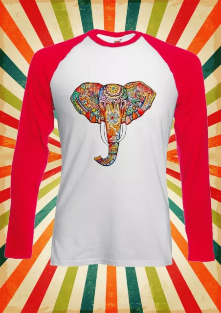 Elephant Ethnic Pattern Colour Men Women Long Short Sleeve Baseball T Shirt 578 3