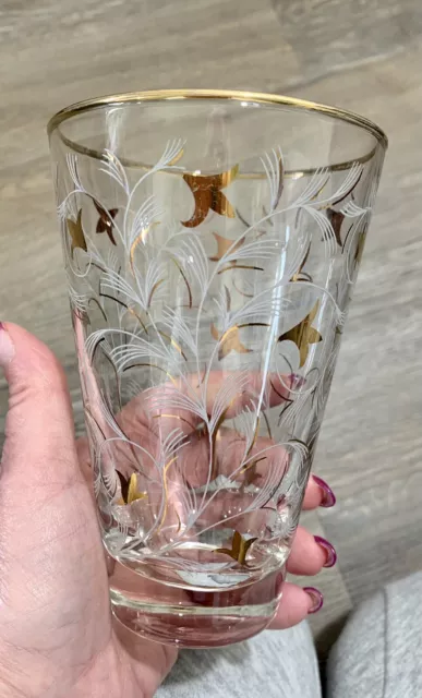 Libbey Royal Fern Gold Leaf Pattern Tumbler Glassware Vintage 1950's Libbey Royal Fern Gold Leaf Pattern Tumbler Glassware Vintage 1950's
