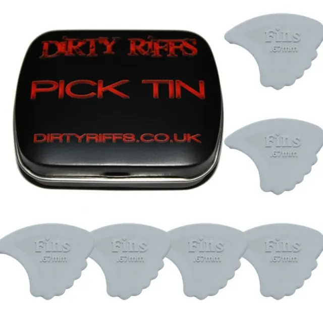 6 x Dunlop Nylon Fins Guitar Picks / Plectrums - 0.67mm In A Handy Pick Tin