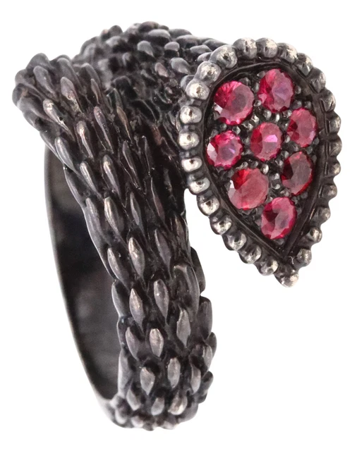 Boucheron Paris Rare Serpent Boheme Ring With Burmese Rubies In 18 Kt Black Gold
