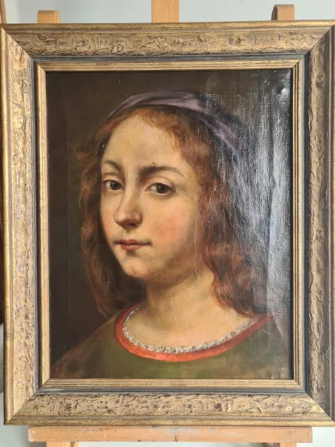 quadro ritratto olio su tela di una ragazza della metà dell'800