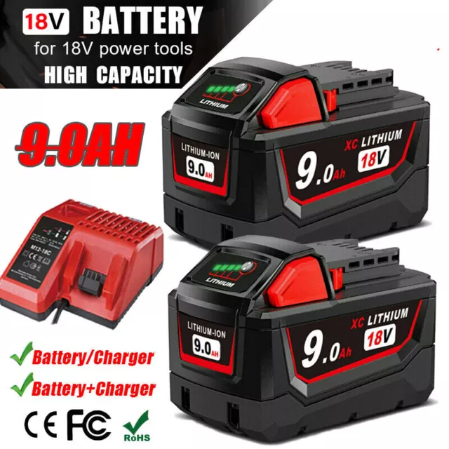 Für Milwaukee M18 Akku 18V M18B5 9,0Ah 48-11-1860 Ersatzbatterie / Ladegerät-Set