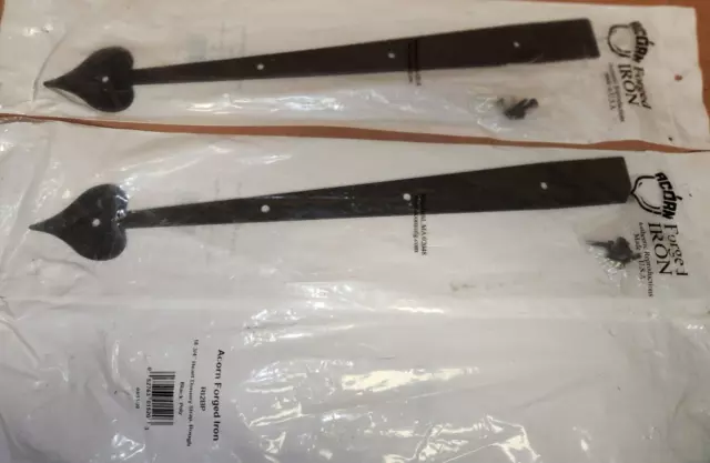 2 NEW 18-3/4" BLACK Dummy Gate Hinge Straps Wrought Iron Heart Tip ACORN  R12BP