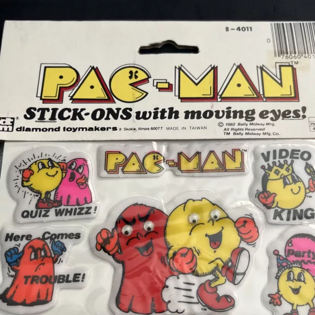 NEW Vintage 80’s Diamond Toy Maker PAC-MAN Puffy Googly Eyes Sticker Sheet 2