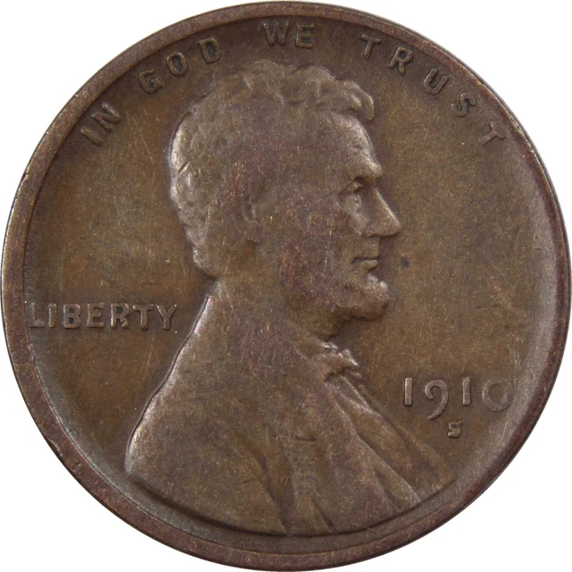 1910 S Lincoln Wheat Cent F Fine Penny 1c US Coin Collectible SKU:I717