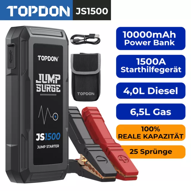 TOPDON JS1500 Starthilfe Jump Starter Ladegerät Booster 1500A Powerbank JS1200