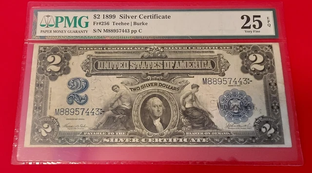 1899 $2 SILVER CERTIFICATE NOTE BILL  Fr#256 PMG VF25 - Teehee / Burke