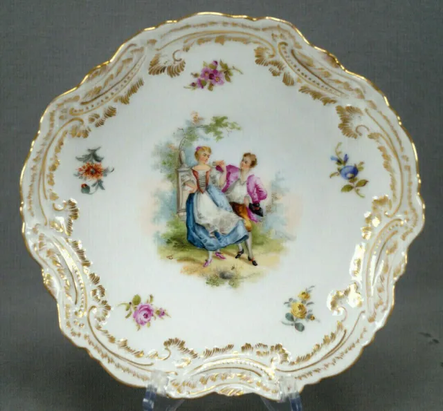 Helena Wolfsohn Dresden Hand Painted Courting Couple Floral & Gold Shallow Bowl