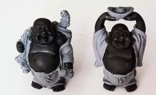 2 Ps FengShui Laughing Happy Buddha 2" Figures Statue Wealth & Healthy Grey