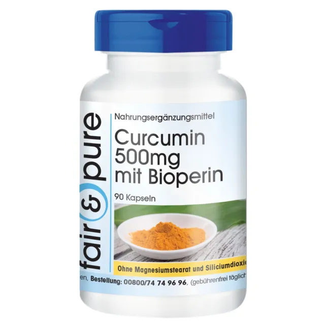 Curcumin 500 mg - 90 Kapseln Kurkuma-Extrakt mit Bioperin - vegan | fair & pure