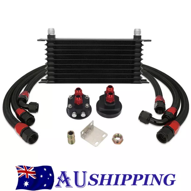 10 Row AN10 Universal Engine Transmission Oil Cooler Kit+ Filter Relocation Kit