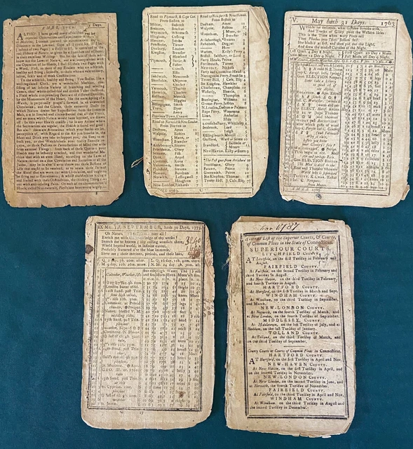 4 Colonial Era American Almanac Fragments: 1752 1763 1775 1787 Ben Franklin Ames