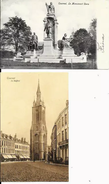 2 x CPA  -  TOURNAI  Le monument Bara  + le beffroi