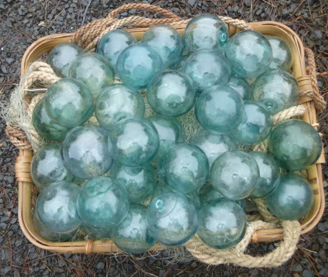 Japanese GLASS Fishing FLOATS 3-3.5" LOT-9 Round Buoy BALLS Authentic Vtg USA BZ