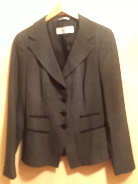 Pre-owned MAX MARA 100%  Virgin Wool Black w/ White Stitch Pattern Jacket SZ 6
