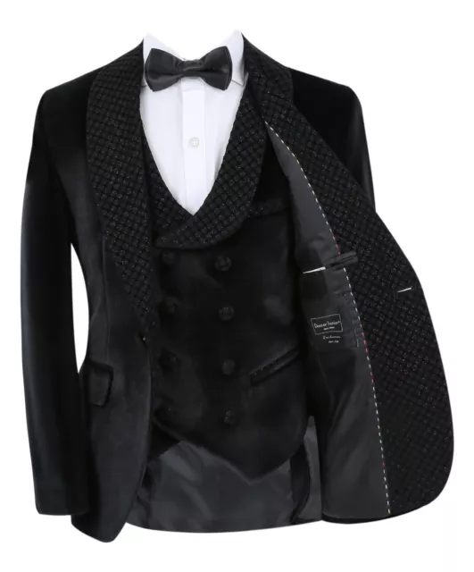 Jungen Samt Smoking schmale Passform Anzug formell Pageboy Abschlussball Hochzeit 3-teiliges Set