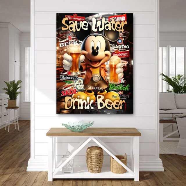 Pop Art Leinwandbild Micky Maus Bier Wandbild Wohnzimmer Disney Bilder