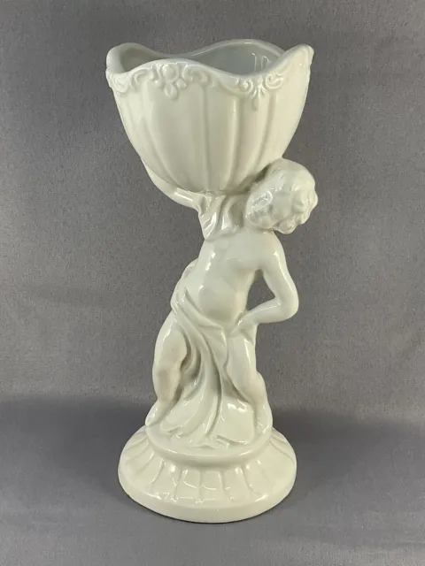 Vase Soliflore Faïence Émaillée Capodimonte, Forme De Statuette Putti Italie