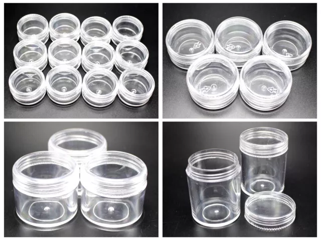 Clear Plastic Round Box Jars Jewelry Beads Storage Case Container Various Size