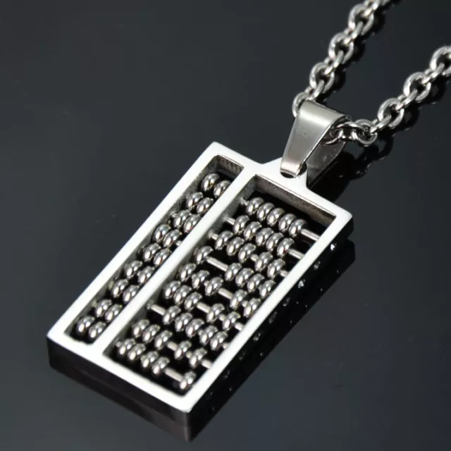 Edelstahl Halskette mit 3D Anhänger Chinesischer Abakus SuanPan Silber Farbe NEU