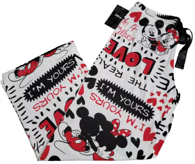 Disney Mickey & Minnie Mouse Pajama Sleepwear Jogger Black Ribbon Lounge Pants!