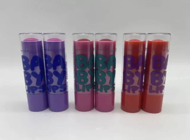 Maybelline Baby Lips Lip Balm WInter Flush Pink Wish Ruby Star LOT OF 6 No Card