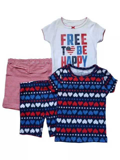 Carters Infant Baby Girl Free To Be Happy Red White Blue 4 Pc Pajama PJ Set 6M